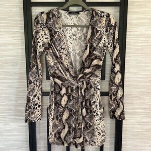 NWT blue blush python cream black long sleeve tunic top mini dress size small